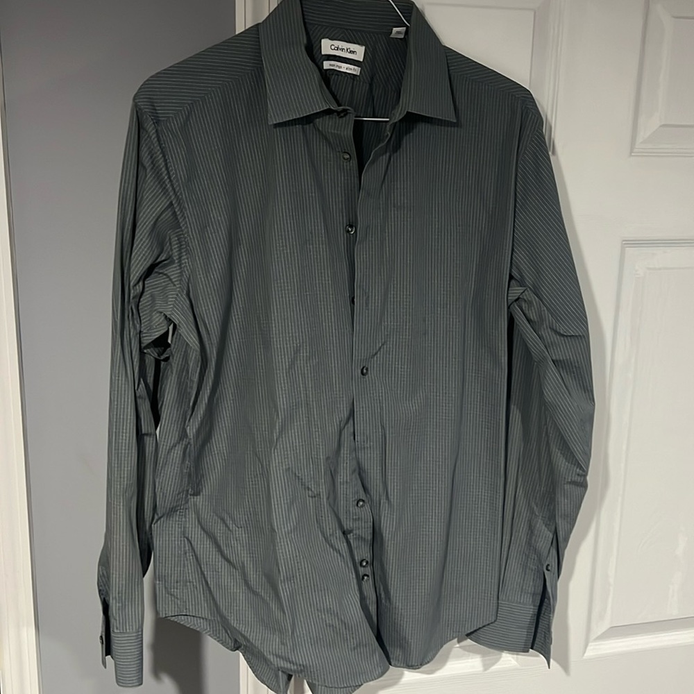 Calvin Klein Mens dress shirt dark grey shirt 17 36/37 sleeve